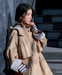 FREAK'S STORE | 2way 配色ステッチ フード付き ミニフレア トレンチコート/ハイネックショート丈 スプリングコート(トレンチコート)