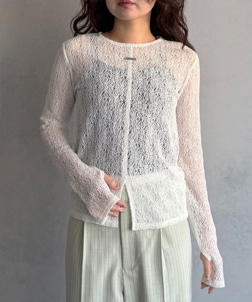 &g'aime（アンジェム）の「【&ｇ'aime 】ラッセルレーストップス Raschel Lace Top（Tシャツ/カットソー・レディース・グレー/ホワイト/ブラック・FREE）」の2枚目の写真