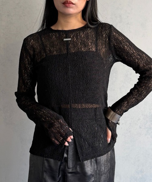 &g'aime（アンジェム）の「【&ｇ'aime 】ラッセルレーストップス Raschel Lace Top（Tシャツ/カットソー・レディース・グレー/ホワイト/ブラック・FREE）」の3枚目の写真