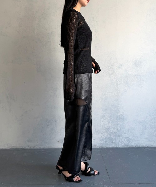 &g'aime（アンジェム）の「【&ｇ'aime 】ラッセルレーストップス Raschel Lace Top（Tシャツ/カットソー・レディース・グレー/ホワイト/ブラック・FREE）」の5枚目の写真