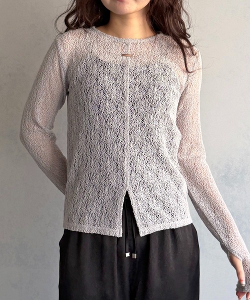 &g'aime（アンジェム）の「【&ｇ'aime 】ラッセルレーストップス Raschel Lace Top（Tシャツ/カットソー・レディース・グレー/ホワイト/ブラック・FREE）」の7枚目の写真