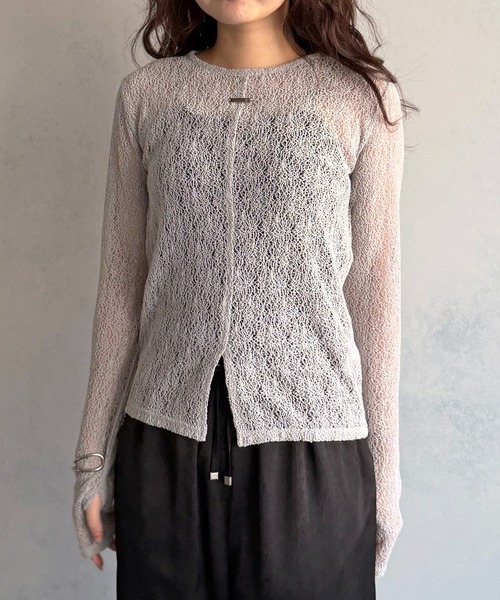 &g'aime（アンジェム）の「【&ｇ'aime 】ラッセルレーストップス Raschel Lace Top（Tシャツ/カットソー・レディース・グレー/ホワイト/ブラック・FREE）」の8枚目の写真