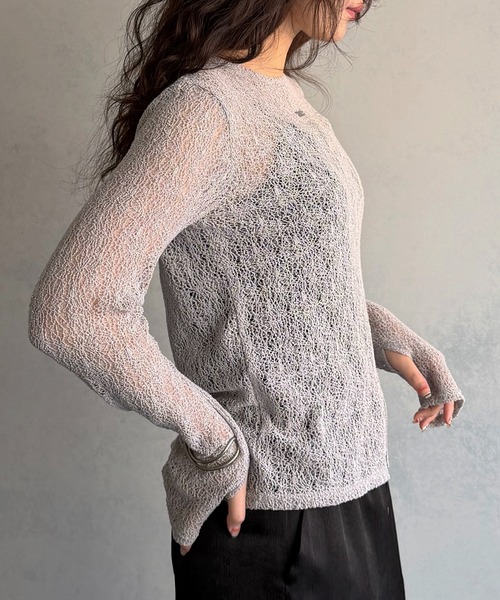 &g'aime（アンジェム）の「【&ｇ'aime 】ラッセルレーストップス Raschel Lace Top（Tシャツ/カットソー・レディース・グレー/ホワイト/ブラック・FREE）」の10枚目の写真