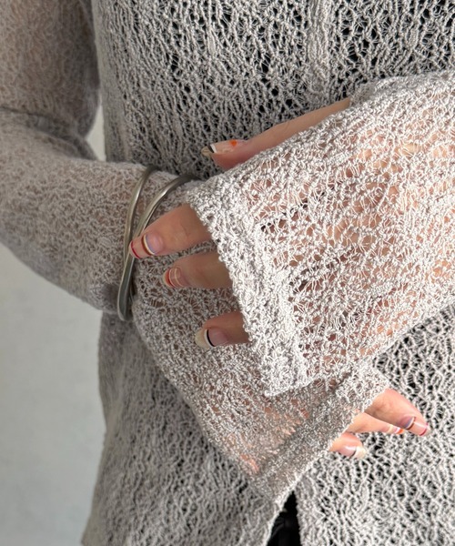 &g'aime（アンジェム）の「【&ｇ'aime 】ラッセルレーストップス Raschel Lace Top（Tシャツ/カットソー・レディース・グレー/ホワイト/ブラック・FREE）」の12枚目の写真