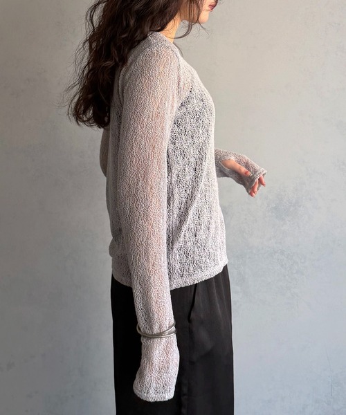 &g'aime（アンジェム）の「【&ｇ'aime 】ラッセルレーストップス Raschel Lace Top（Tシャツ/カットソー・レディース・グレー/ホワイト/ブラック・FREE）」の13枚目の写真