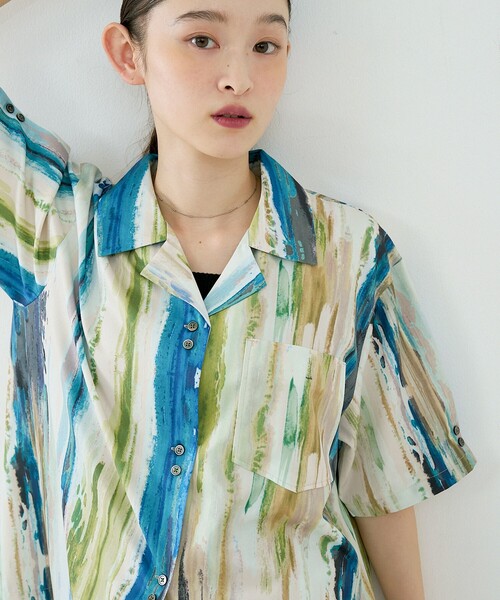 NOMINE（ノミネ）の「【セットアップ対応】ペイント柄 開襟シャツ（シャツ/ブラウス・レディース・ブラウン/グリーン/ピンク・フリー）」の9枚目の写真