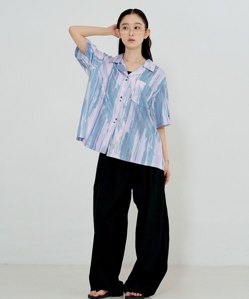 NOMINE（ノミネ）の「【セットアップ対応】ペイント柄 開襟シャツ（シャツ/ブラウス・レディース・ブラウン/グリーン/ピンク・フリー）」の10枚目の写真