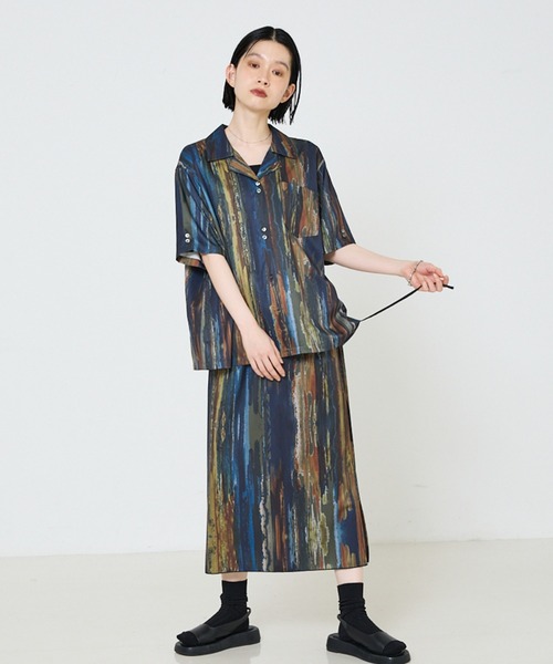 NOMINE（ノミネ）の「【セットアップ対応】ペイント柄 開襟シャツ（シャツ/ブラウス・レディース・ブラウン/グリーン/ピンク/オレンジ/ダークブラウン・フリー）」の11枚目の写真