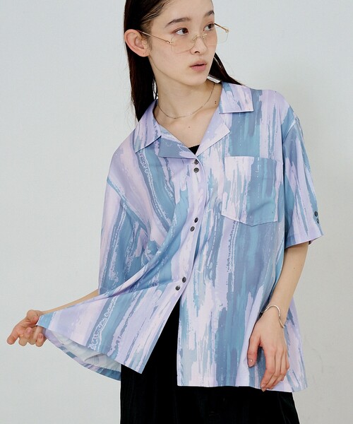NOMINE（ノミネ）の「【セットアップ対応】ペイント柄 開襟シャツ（シャツ/ブラウス・レディース・ブラウン/グリーン/ピンク/オレンジ/ダークブラウン・フリー）」の8枚目の写真
