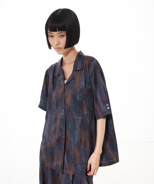 NOMINE(ノミネ)の「【セットアップ対応】ペイント柄 開襟シャツ(シャツ/ブラウス・レディース・ブラウン/グリーン/ピンク/オレンジ/ダークブラウン・フリー)」の12枚目の写真