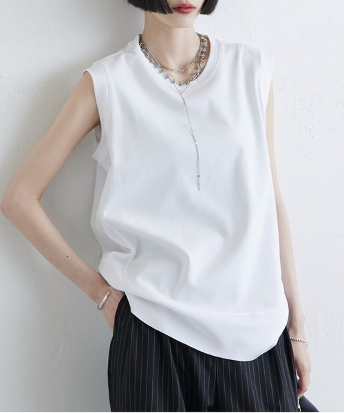 Lui's(ルイス)の「裾切替ノースリーブトップス(Tシャツ/カットソー・レディース・チャコールグレー/オフホワイト/ピンクベージュ/ブラック・FREE)」の2枚目の写真