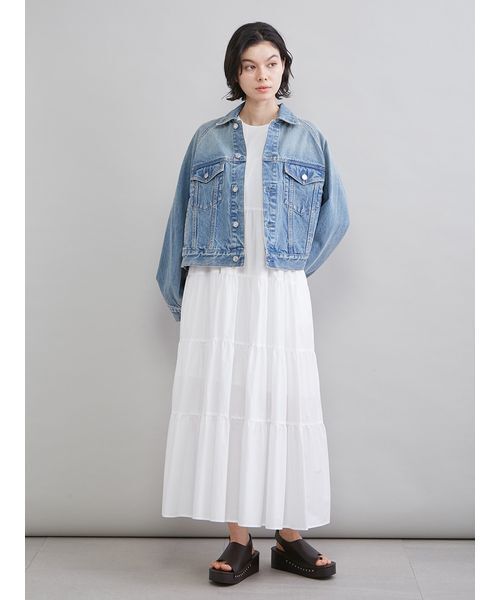 Mila Owen（ミラオーウェン）の「フレアＧジャン（デニムジャケット・レディース・ブルー/ライトブルー/アイボリー・F）」の6枚目の写真