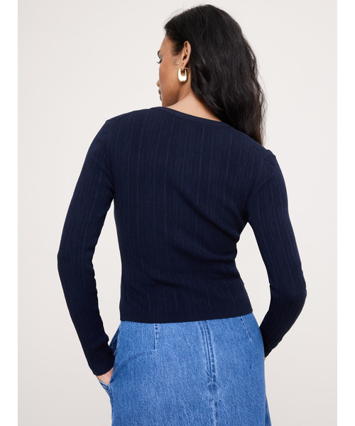 Banana Republic(バナナリパブリック)の「クリンクルニット クロップド カーディガン(カーディガン/ボレロ・レディース・ネイビー/アイボリー・XS/S/M/L)」の3枚目の写真