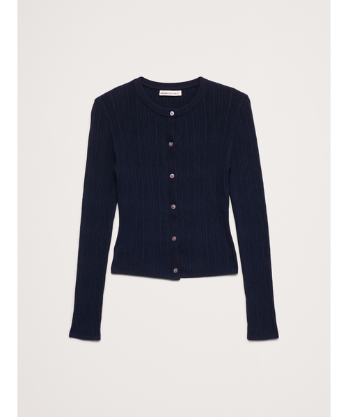 Banana Republic(バナナリパブリック)の「クリンクルニット クロップド カーディガン(カーディガン/ボレロ・レディース・ネイビー/アイボリー・XS/S/M/L)」の5枚目の写真