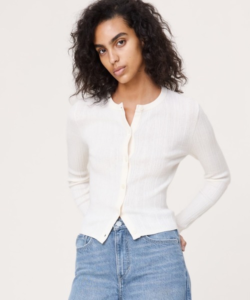 Banana Republic(バナナリパブリック)の「クリンクルニット クロップド カーディガン(カーディガン/ボレロ・レディース・ネイビー/アイボリー・XS/S/M/L)」の1枚目の写真