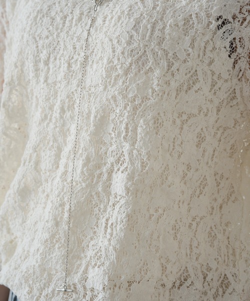 PUAL CE CIN（ピュアルセシン）の「ストレッチレースTシャツ（Tシャツ/カットソー・レディース・アイボリー/ブラウン/ブラック・FREE）」の9枚目の写真