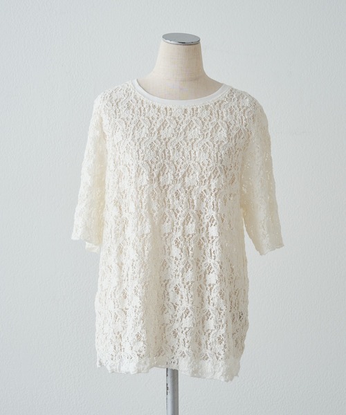 PUAL CE CIN（ピュアルセシン）の「ストレッチレースTシャツ（Tシャツ/カットソー・レディース・アイボリー/ブラウン/ブラック・FREE）」の8枚目の写真