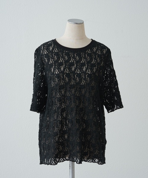 PUAL CE CIN（ピュアルセシン）の「ストレッチレースTシャツ（Tシャツ/カットソー・レディース・アイボリー/ブラウン/ブラック・FREE）」の7枚目の写真