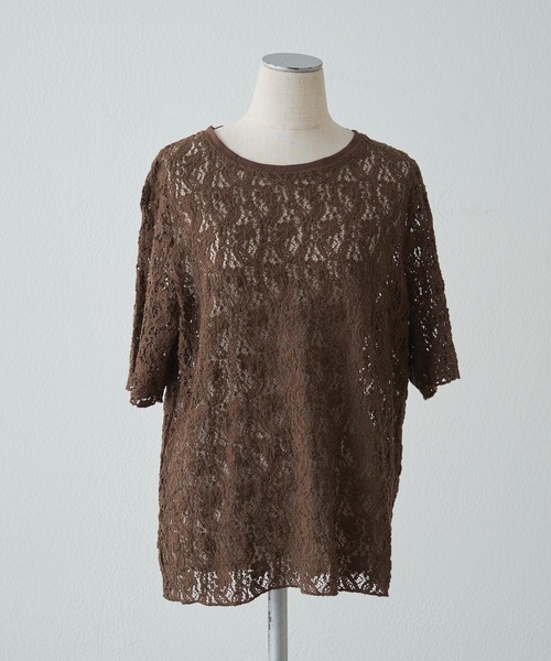 PUAL CE CIN（ピュアルセシン）の「ストレッチレースTシャツ（Tシャツ/カットソー・レディース・アイボリー/ブラウン/ブラック・FREE）」の11枚目の写真