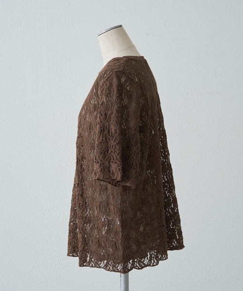 PUAL CE CIN（ピュアルセシン）の「ストレッチレースTシャツ（Tシャツ/カットソー・レディース・アイボリー/ブラウン/ブラック・FREE）」の12枚目の写真