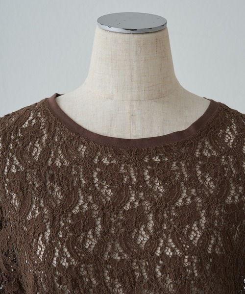 PUAL CE CIN（ピュアルセシン）の「ストレッチレースTシャツ（Tシャツ/カットソー・レディース・アイボリー/ブラウン/ブラック・FREE）」の14枚目の写真