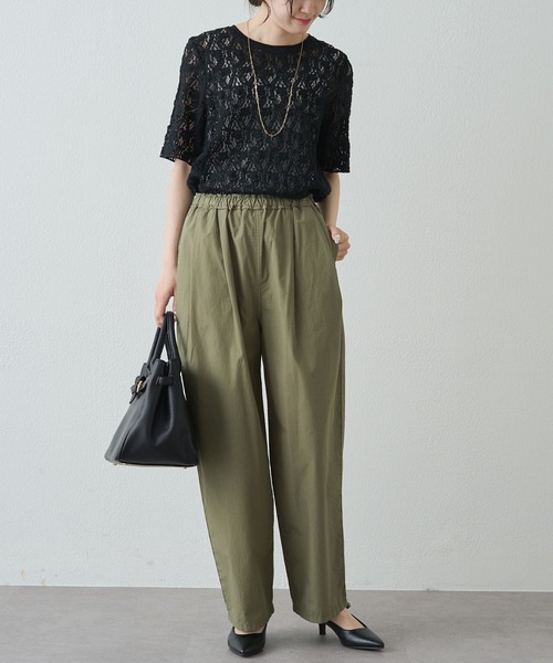 PUAL CE CIN（ピュアルセシン）の「ストレッチレースTシャツ（Tシャツ/カットソー・レディース・アイボリー/ブラウン/ブラック・FREE）」の4枚目の写真