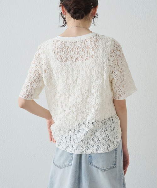 PUAL CE CIN（ピュアルセシン）の「ストレッチレースTシャツ（Tシャツ/カットソー・レディース・アイボリー/ブラウン/ブラック・FREE）」の19枚目の写真