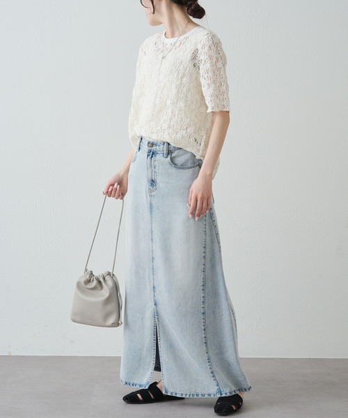 PUAL CE CIN（ピュアルセシン）の「ストレッチレースTシャツ（Tシャツ/カットソー・レディース・アイボリー/ブラウン/ブラック・FREE）」の20枚目の写真