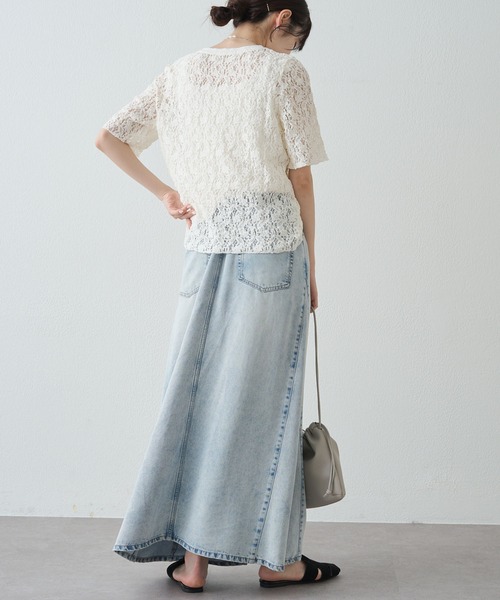 PUAL CE CIN（ピュアルセシン）の「ストレッチレースTシャツ（Tシャツ/カットソー・レディース・アイボリー/ブラウン/ブラック・FREE）」の22枚目の写真