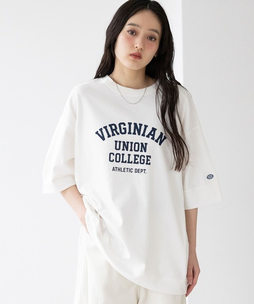 RAGEBLUE(レイジブルー)の「<DISCUS/ディスカス>カレッジBIGTシャツ(Tシャツ/カットソー・レディース・ブルー/ブラウン/ホワイト/イエロー/ラベンダー/ブラック・FREE)」の2枚目の写真