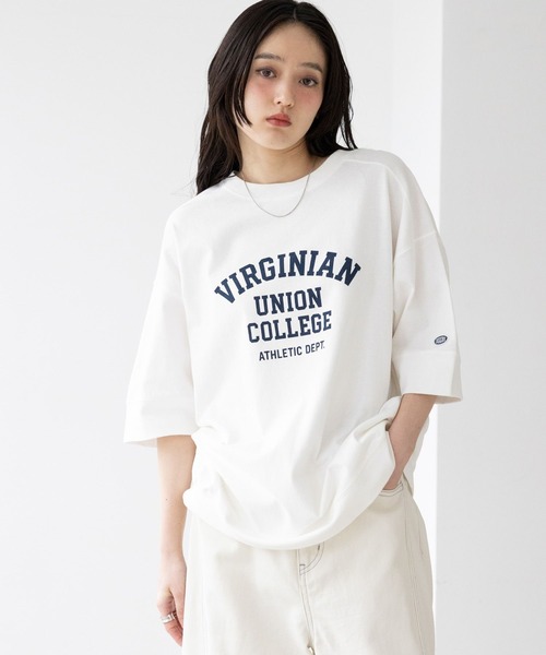 RAGEBLUE(レイジブルー)の「<DISCUS/ディスカス>カレッジBIGTシャツ(Tシャツ/カットソー・レディース・ブルー/ブラウン/ホワイト/イエロー/ラベンダー/ブラック・FREE)」の9枚目の写真