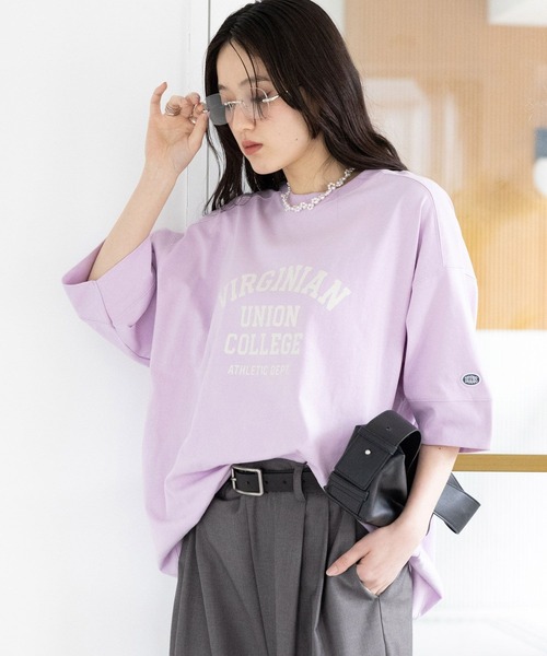 RAGEBLUE(レイジブルー)の「<DISCUS/ディスカス>カレッジBIGTシャツ(Tシャツ/カットソー・レディース・ブルー/ブラウン/ホワイト/イエロー/ラベンダー/ブラック・FREE)」の18枚目の写真