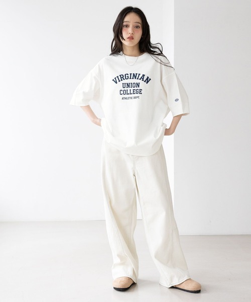 RAGEBLUE(レイジブルー)の「<DISCUS/ディスカス>カレッジBIGTシャツ(Tシャツ/カットソー・レディース・ブルー/ブラウン/ホワイト/イエロー/ラベンダー/ブラック・FREE)」の7枚目の写真