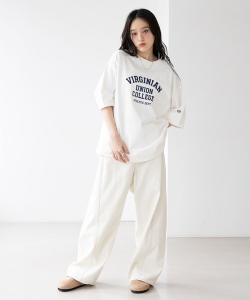 RAGEBLUE(レイジブルー)の「<DISCUS/ディスカス>カレッジBIGTシャツ(Tシャツ/カットソー・レディース・ブルー/ブラウン/ホワイト/イエロー/ラベンダー/ブラック・FREE)」の8枚目の写真