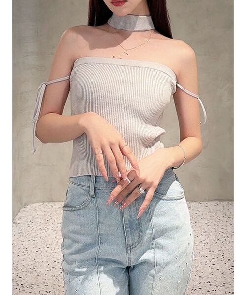 RESEXXY(リゼクシー)の「チョーカーベアニットトップス(ニット/セーター・レディース・グレー/ピンク/ブラック・FREE)」の2枚目の写真