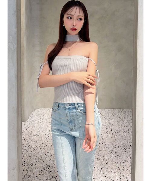 RESEXXY(リゼクシー)の「チョーカーベアニットトップス(ニット/セーター・レディース・グレー/ピンク/ブラック・FREE)」の8枚目の写真