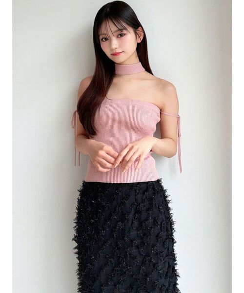 RESEXXY(リゼクシー)の「チョーカーベアニットトップス(ニット/セーター・レディース・グレー/ピンク/ブラック・FREE)」の5枚目の写真