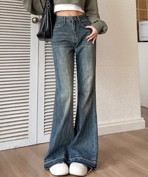 Teem Store（チームストア）の「ヴィンテージ風フレアデニムパンツ（デニムパンツ・レディース・ブルー/ブラック・M/L）」の12枚目の写真