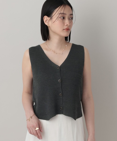 A part by（アパートバイ）の「ニットベスト（ベスト・レディース・チャコールグレー/オフホワイト/ブラウン・FREE）」の3枚目の写真