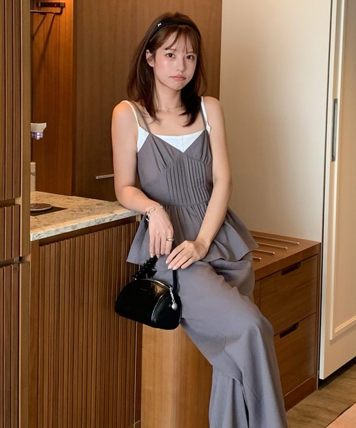 セール】リネン混ペプラムビスチェsetワイドパンツ[高身長サイズMT有り