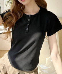 リングドットヘンリー ショート丈 半袖Tシャツ