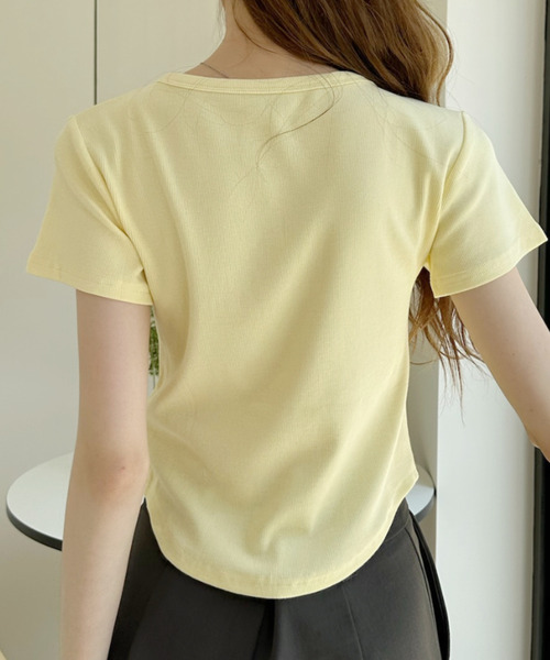 Ada.(エイダ)の「リングドットヘンリー ショート丈 半袖Tシャツ(Tシャツ/カットソー・レディース・ブラック/グレー/ホワイト/イエロー・FREE)」の18枚目の写真