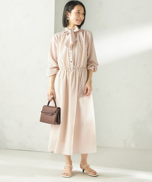 SHIPS(シップス)の「〈手洗い可能〉2WAY プリント タイ 長袖 ワンピース(ワンピース・レディース・ネイビー/ベージュ系その他・ONE SIZE)」の3枚目の写真