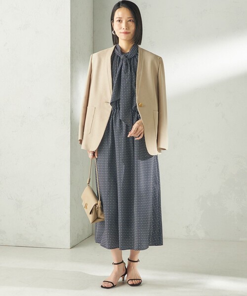 SHIPS(シップス)の「〈手洗い可能〉2WAY プリント タイ 長袖 ワンピース(ワンピース・レディース・ネイビー/ベージュ系その他・ONE SIZE)」の14枚目の写真