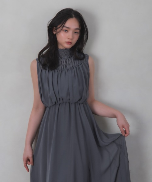 Rose of Sharon(ローズオブシャロン)の「ギャザーネックノースリーブフレアドレス(ドレス・レディース・ネイビー/カーキ/グレイッシュベージュ/マスタード・M)」の20枚目の写真