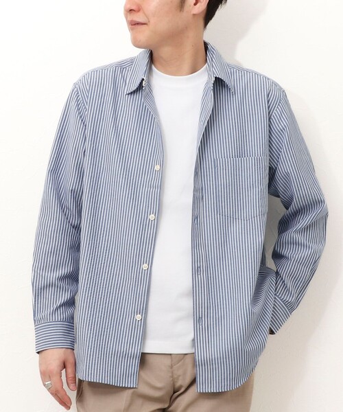 NOLLEY'S LIGHT(ノーリーズライト)の「サッカー レギュラーカラーシャツ(シャツ/ブラウス・メンズ・ホワイト系その他/ブルー系その他/ネイビー・M/L)」の3枚目の写真