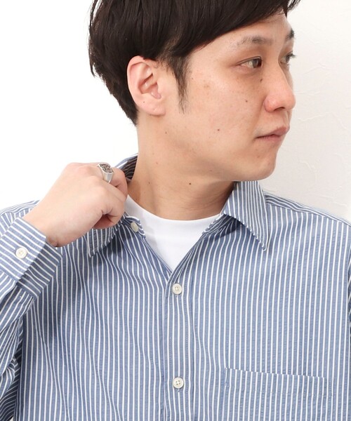 NOLLEY'S LIGHT(ノーリーズライト)の「サッカー レギュラーカラーシャツ(シャツ/ブラウス・メンズ・ホワイト系その他/ブルー系その他/ネイビー・M/L)」の14枚目の写真