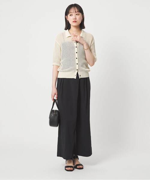 green label relaxing(グリーンレーベルリラクシング)の「メッシュ ポロカーディガン ニット ウォッシャブル(カーディガン/ボレロ・レディース・ダークブラウン/ライトブルー/ブラック/ナチュラル・FREE)」の7枚目の写真