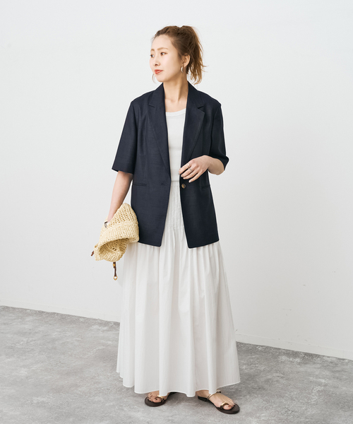Spick & Span(スピックアンドスパン)の「《セットアップ可》ライトドライクロスシングルブレストジャケット(テーラードジャケット・レディース・ネイビー/ブラウン・38/36)」の14枚目の写真
