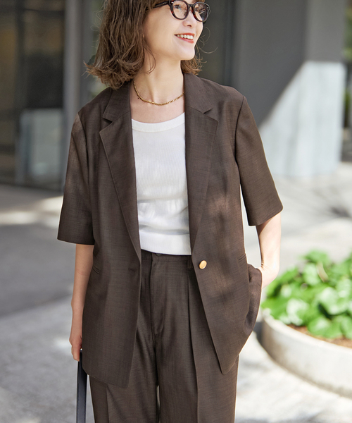 Spick & Span(スピックアンドスパン)の「《セットアップ可》ライトドライクロスシングルブレストジャケット(テーラードジャケット・レディース・ネイビー/ブラウン・38/36)」の17枚目の写真
